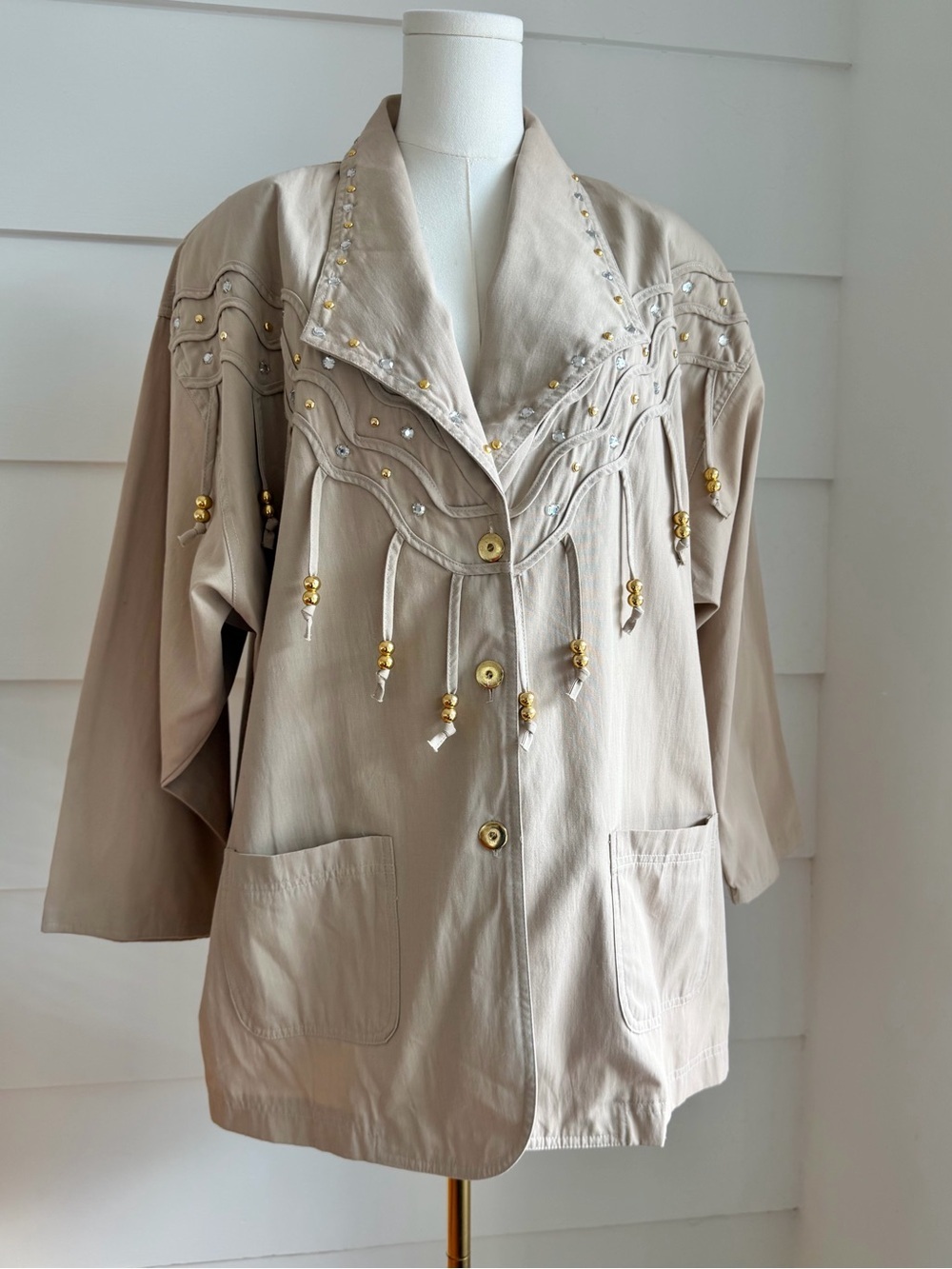 Vintage Embellished Lightweight Jacket with Tassels Adolfo Relaxed Fit size XL